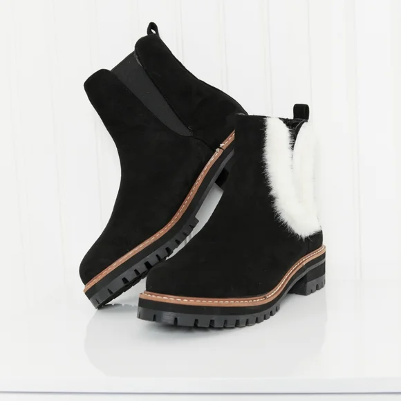 Warmer Days Faux Fur Trim Chelsea Booties in Black - Picture 4 of 5